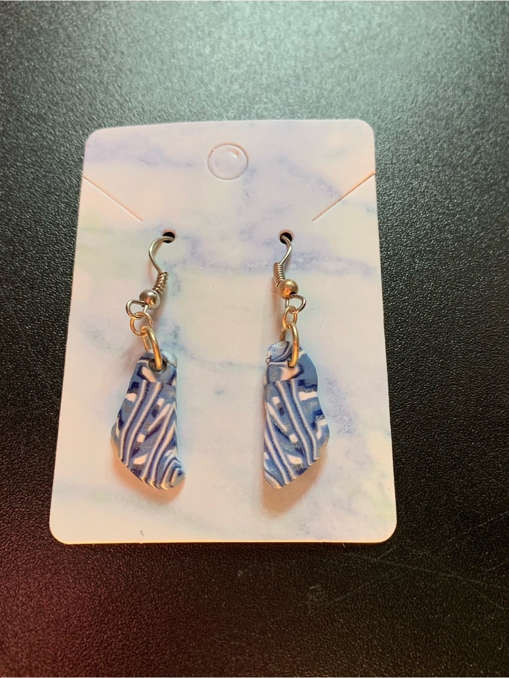Blue Patterned Polymer Clay Dangle Earrings